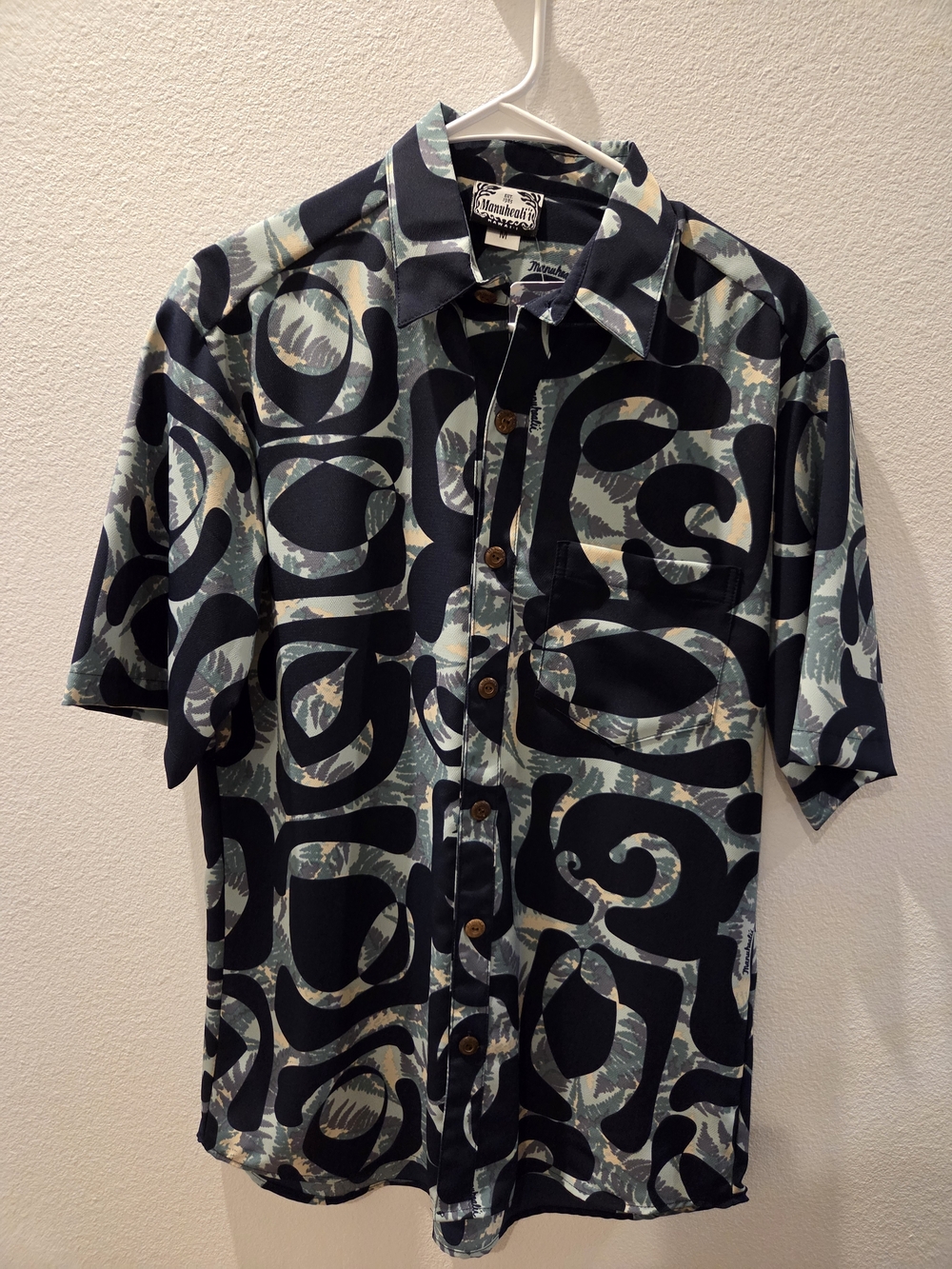 Manuhealii Black, Blue Green And Cream Abstract Print Button-Down Shirt